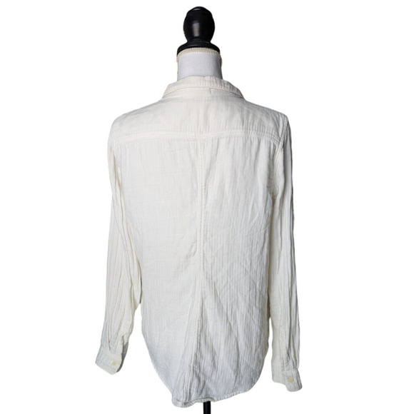 CP Shades Ivory Smocked Cotton Gauze Button Down Shirt Size Small V Neck Collar - Picture 2 of 8